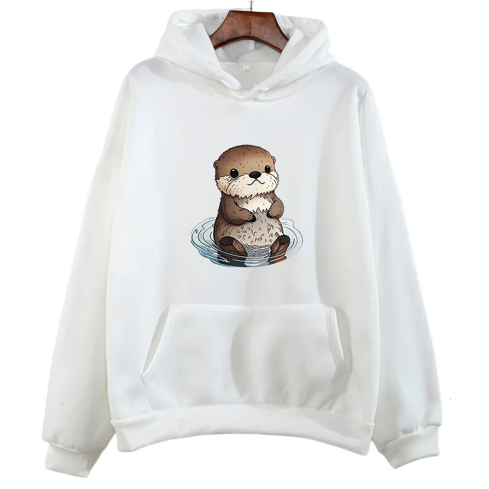 Otters Hoodie Kawaii Animal Sweatshirts Womenmen Cartoon Graphic Autumn Fashion Clothes Loose Fleece Sweatwear Regular 240428