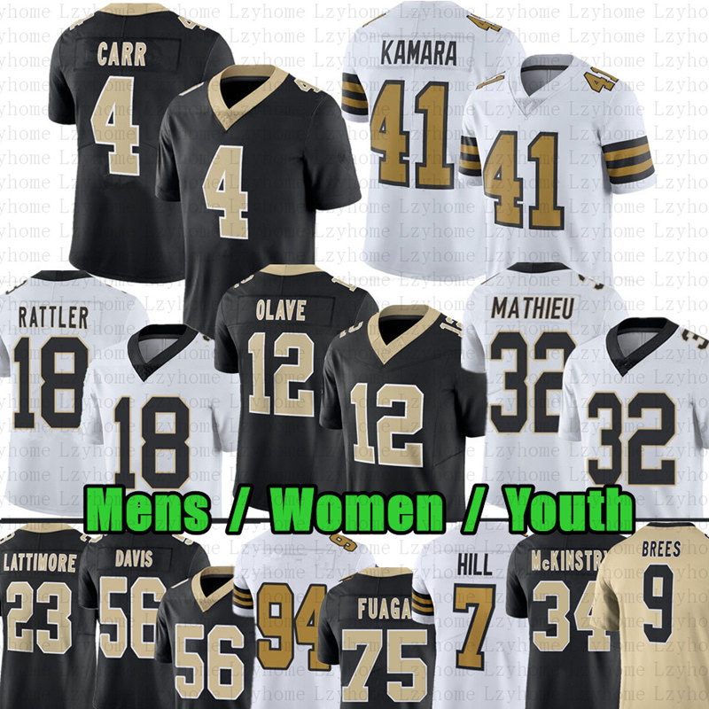 Spencer Rattler 4 Derek Carr Alvin Kamara Football Jersey Chris Olave Taysom Hill Tyrann Mathieu Drew Brees Marshon Lattimore Demario Davis Taliese Fuaga McKinstry