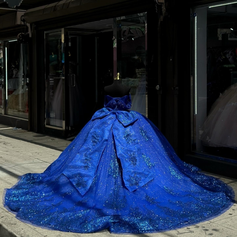 Royal Blue Off The Shoulder Quinceanera Dress Ball Gown Lace Appliques Beading Tull Mexico Sweet 16 Vestidos De 15 Anos