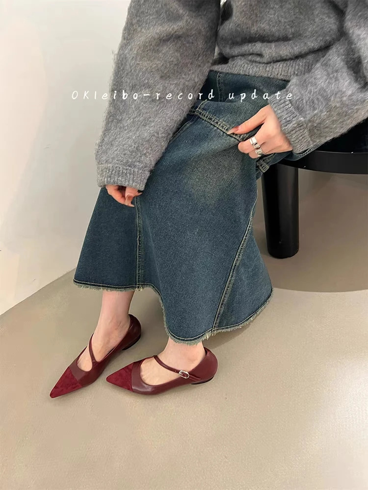 3 Color Womens Flats Mary Janes Shoes Pointed Toe Low Heels Dress Shoes Diagonal Buckle Leather Shoes 240428