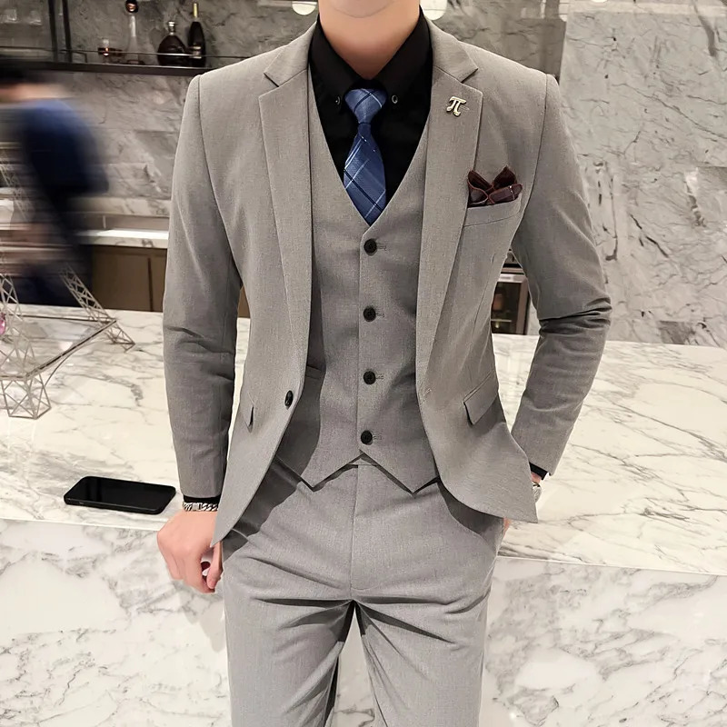 British Style Groom Dress suit Vest Trousers Fashion Business Handsome All Match Banquet Wedding Boutique 3piece Set 240430