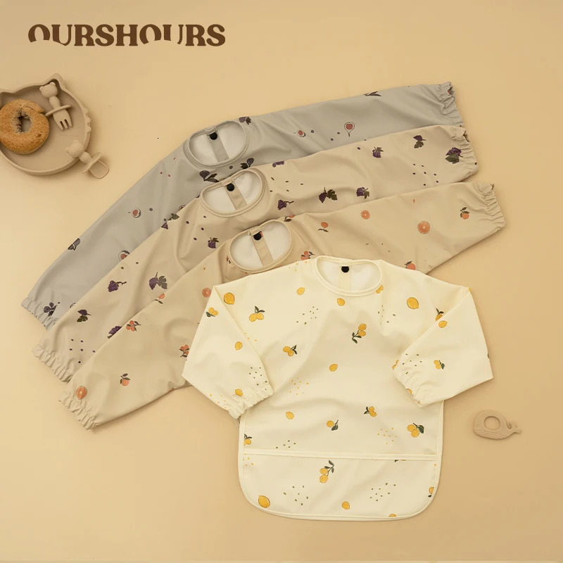 Baby Waterproof Feeding Bib Kid Long Sleeve Painting Art Smock for Little Boy Girl Adjustable Anti-dirty Child Meal Eating Apron 240429