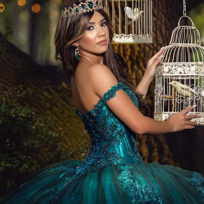 Blackish Green Quinceanera Dress For Sweet 16 Girl Applique Lace Sequined Beaded Tull Party Prom Dress vestidos de 15 anos