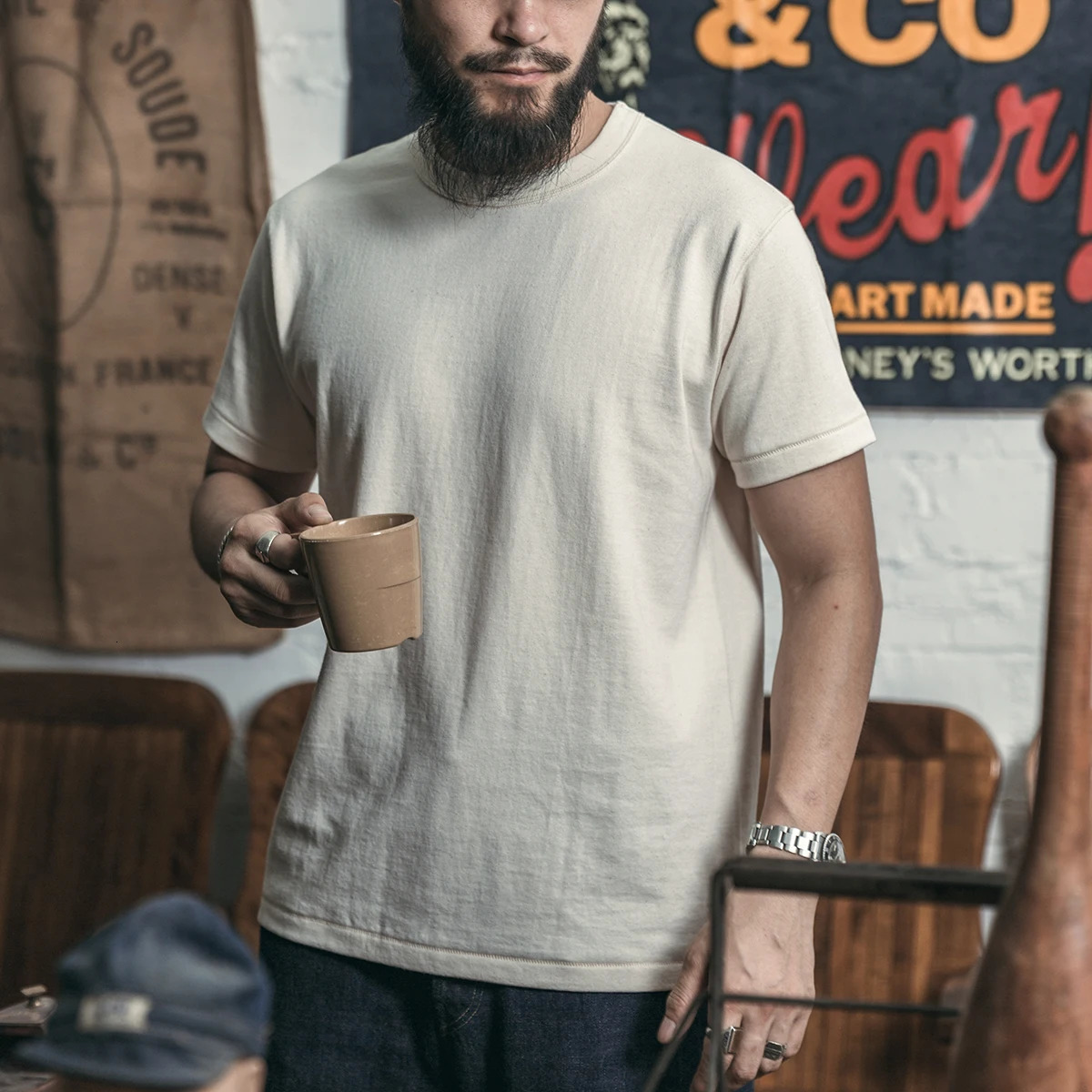 Bronson Heavyweight Seamless Tubular T-Shirt Summer Mens Plain Basic Tee Shirts 240429