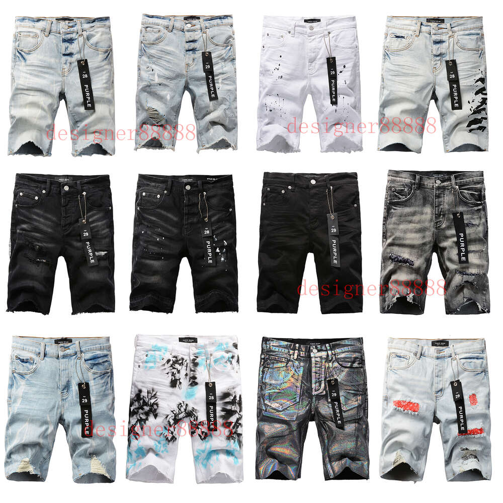 designer mens shorts purple jeans shorts straight holes casual summer Night club blue Women's shorts Patch Same style purple brand jeans