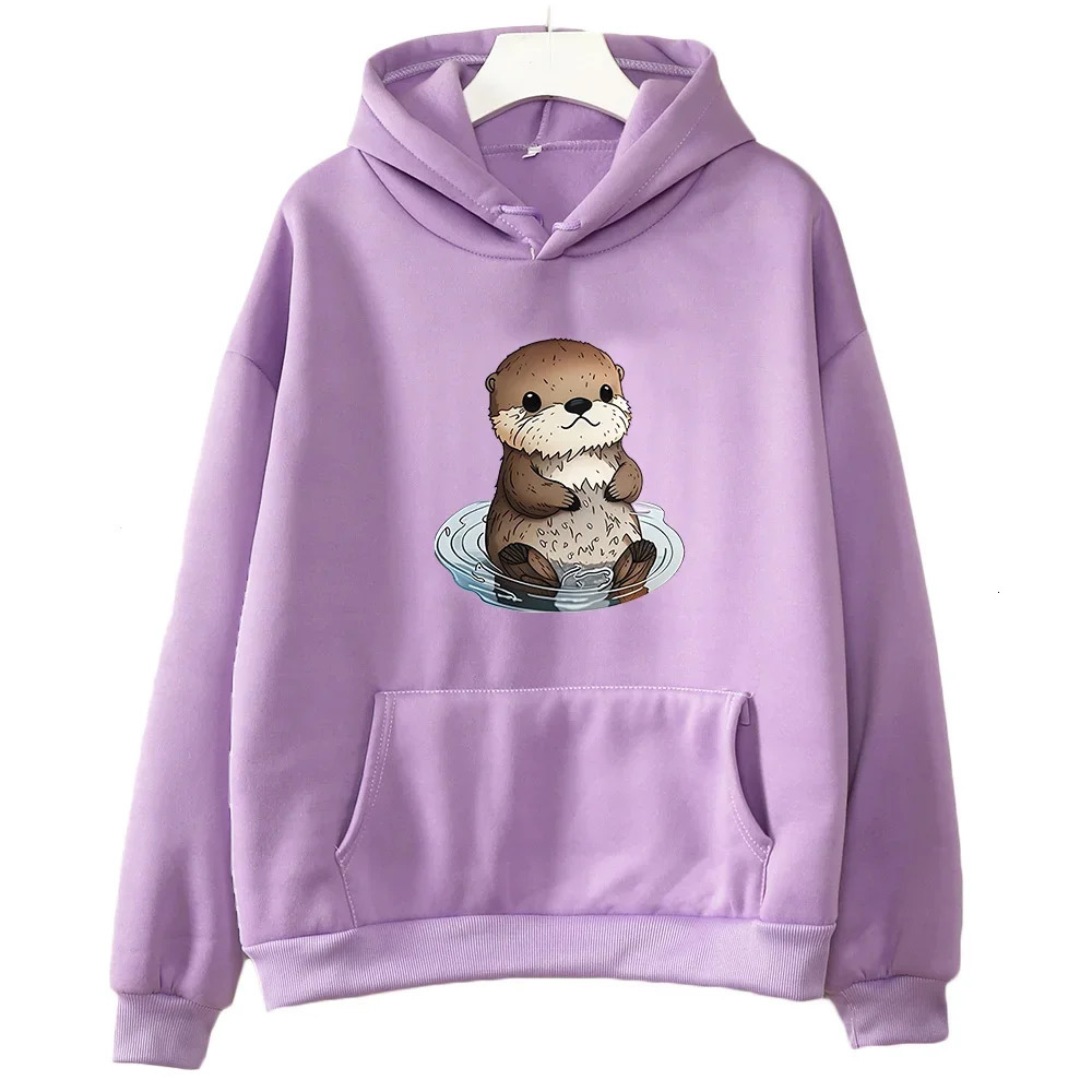 Otters Hoodie Kawaii Animal Sweatshirts Womenmen Cartoon Graphic Autumn Fashion Clothes Loose Fleece Sweatwear Regular 240428
