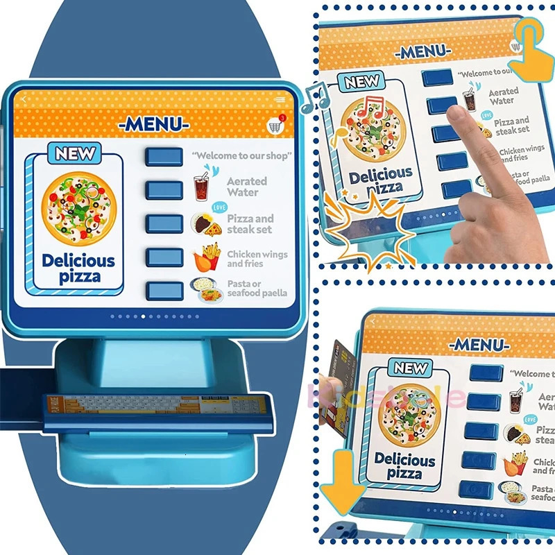 Kids Pizza Shop Kitchen Set Juice Drink Machines Toy Toys Playset Pretend Play Shopping Cash Register For Children