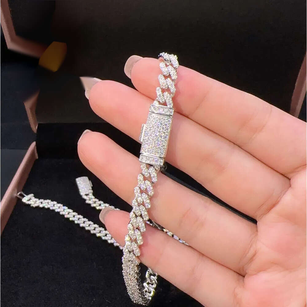 Fashion Hip Pop Jewelry 6mm Width Sier Plated Iced Out Cubic Zirconia Brass Cuban Link Chain Bracelet Free door-to-door delivery