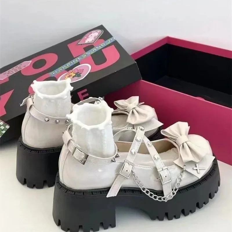 Women Mary Jane Shoes Lolita Solid Color Spring Fashion Butterfly Knot Outdoors Thick with Non-slip Female Shoes 240428