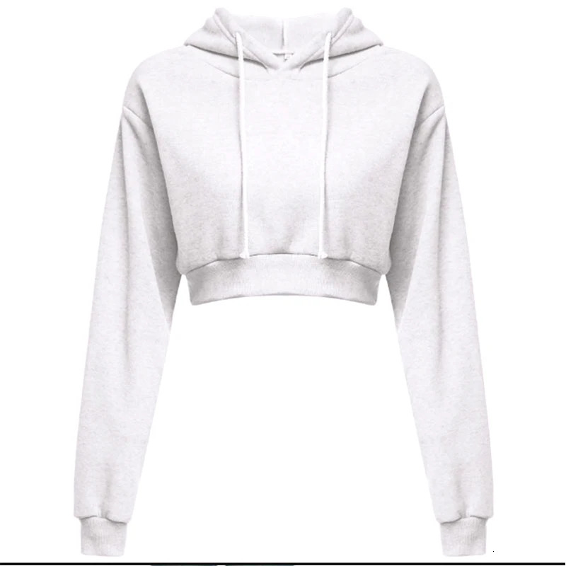 Sporty pullover Long sleeve casual open navel solid hooded Sweatshirt short top Hoodie sweater 240428