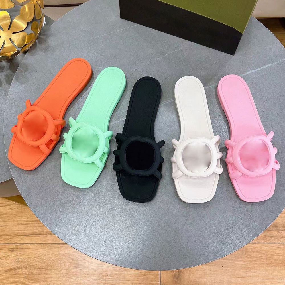 WOMENS INTERLOCKIN SLIDE SANDAL 780307 designer sandals black rubber sandal beach clubs sandals Flat Sandals Summer holidays sandals womens slide Hous slides 35 42