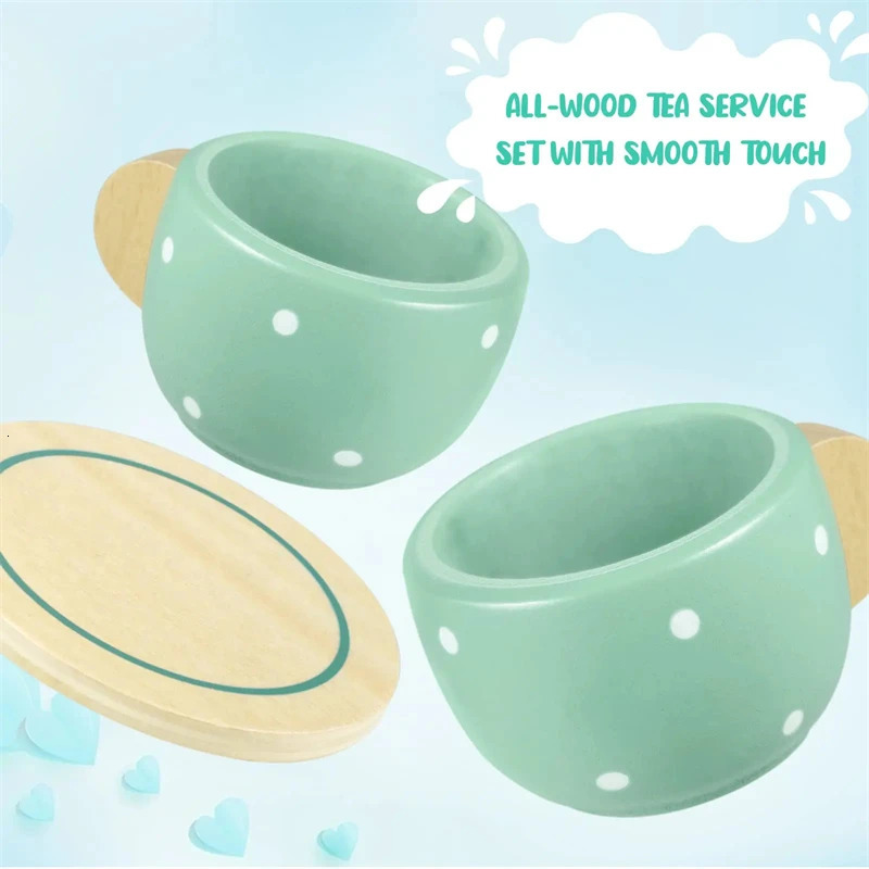 Wooden Afternoon Tea Set Toys for Girls Boys Toddlers Food Pretend Play Simulation Kitchen Wood Cup Kids 240416