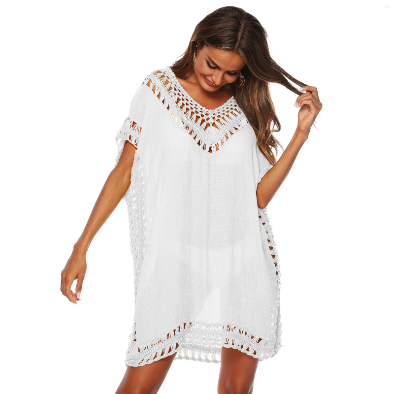 Woman Beach Cover Up Dress Fringe Tunic Yellow Beachwear Summer Women Tassel Bathing Suit Cover-Ups Pareos Strand Jurkjes