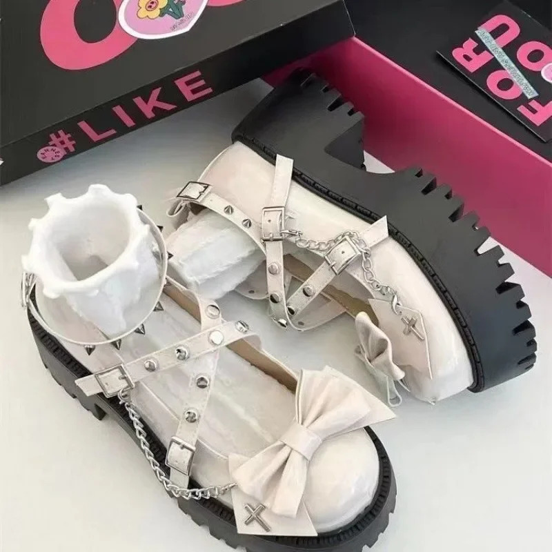 Women Mary Jane Shoes Lolita Solid Color Spring Fashion Butterfly Knot Outdoors Thick with Non-slip Female Shoes 240428