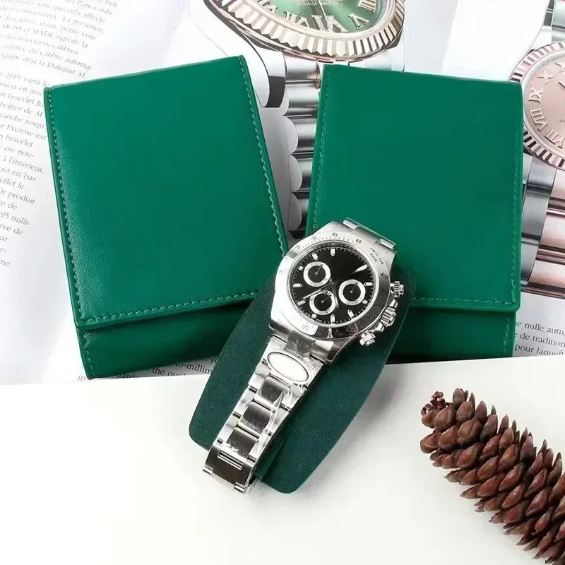 Factory Direct Green Leather Environmental Protection Watch Protective Bag Watch Travel Case Gift Box And Card Can Custom 240428