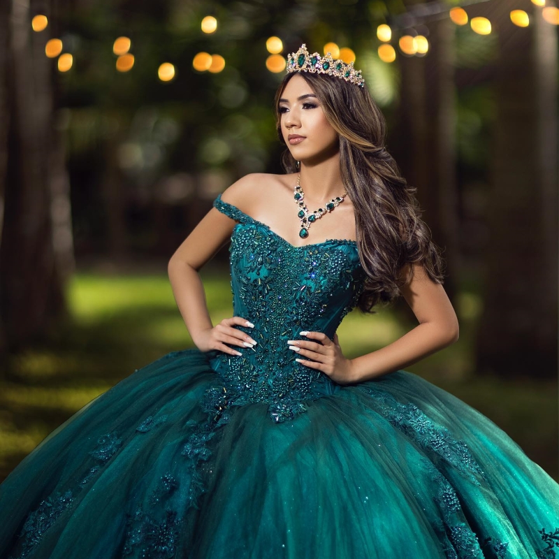 Blackish Green Quinceanera Dress For Sweet 16 Girl Applique Lace Sequined Beaded Tull Party Prom Dress vestidos de 15 anos