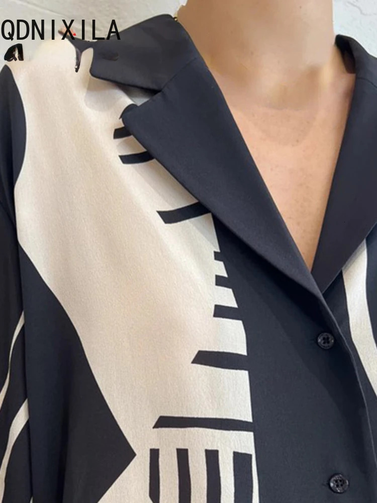 2 Piece Set Outfits Printted Casual Loose Sexy Women Long Sleeve Shirts Wide Leg Pant Sets 2024 Spring Streetwear 240419