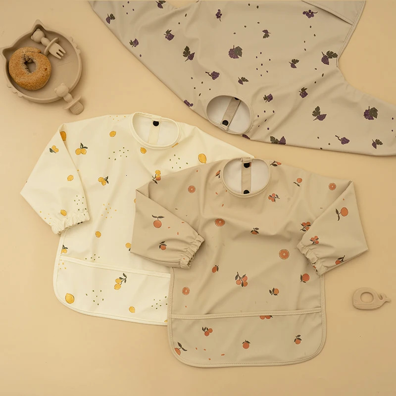Baby Waterproof Feeding Bib Kid Long Sleeve Painting Art Smock for Little Boy Girl Adjustable Anti-dirty Child Meal Eating Apron 240429