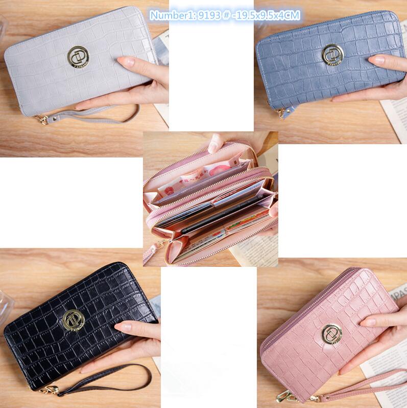 Factory wholesale ladies clutch bag solid color Joker leather girl coin purse sweet little fresh striped women's purse double zipper stone fashion long wallet 9193#