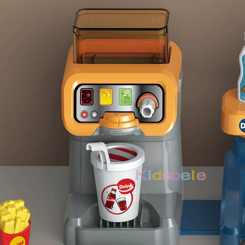 Kids Pizza Shop Kitchen Set Juice Drink Machines Toy Toys Playset Pretend Play Shopping Cash Register For Children