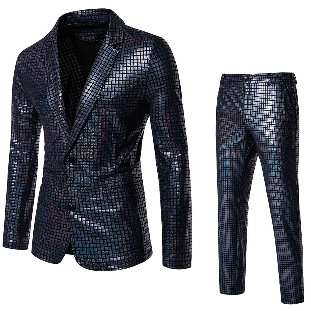 Fashionable Mens Sequin Stamping Suit Disco Cosplay Party Stage Nightclub Shiny and Cool Performance Set SizeS3XL 240430