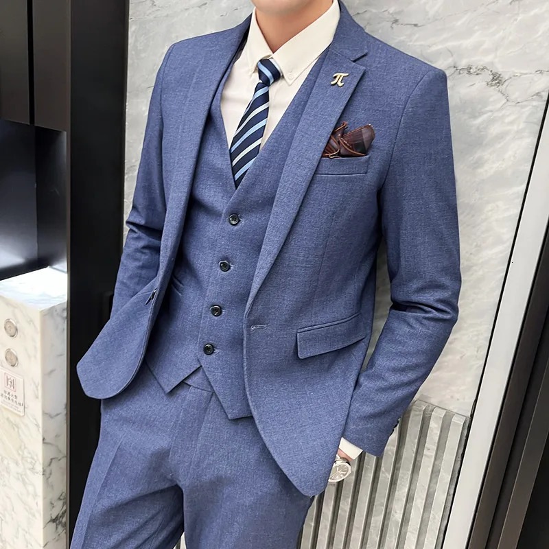 British Style Groom Dress suit Vest Trousers Fashion Business Handsome All Match Banquet Wedding Boutique 3piece Set 240430