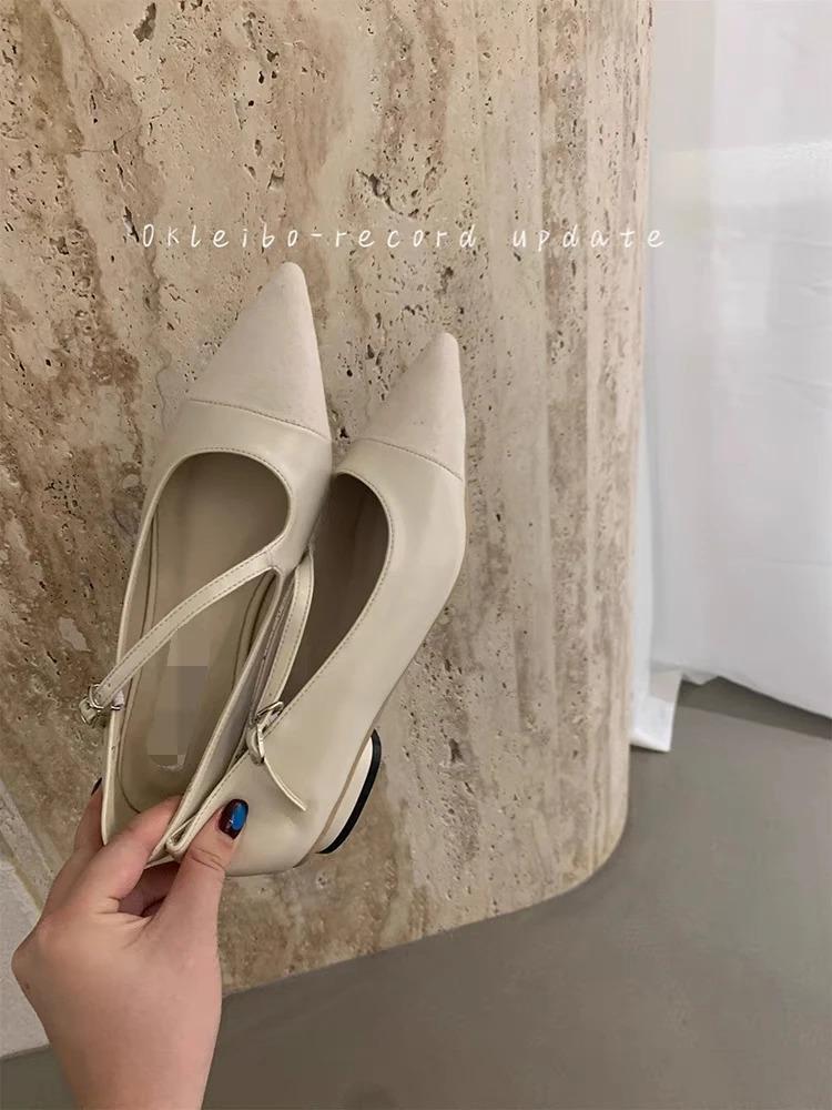3 Color Womens Flats Mary Janes Shoes Pointed Toe Low Heels Dress Shoes Diagonal Buckle Leather Shoes 240428