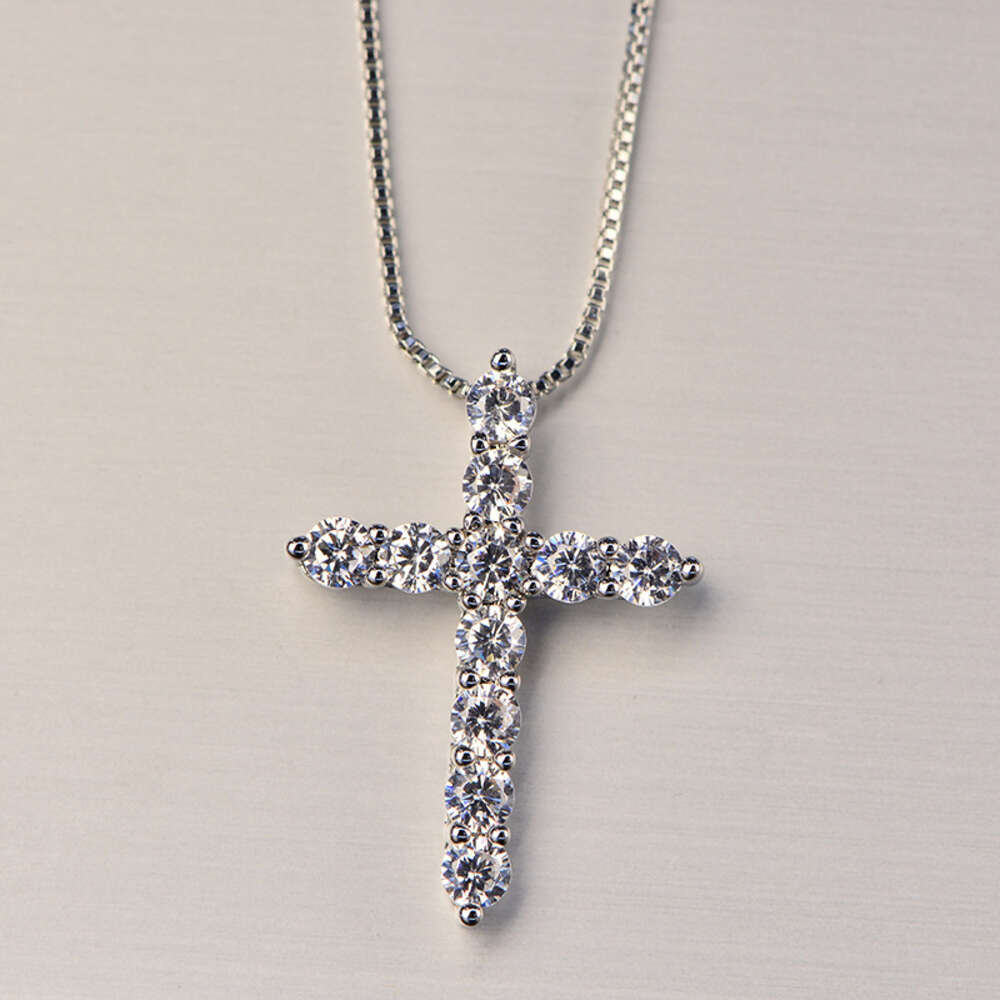16-24inches Sterling Sier Necklace Box chain Shiny crystal classic cross Pendant For Women men Fashion Jewelry Gifts