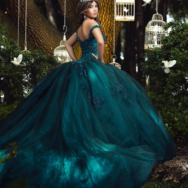 Blackish Green Quinceanera Dress For Sweet 16 Girl Applique Lace Sequined Beaded Tull Party Prom Dress vestidos de 15 anos