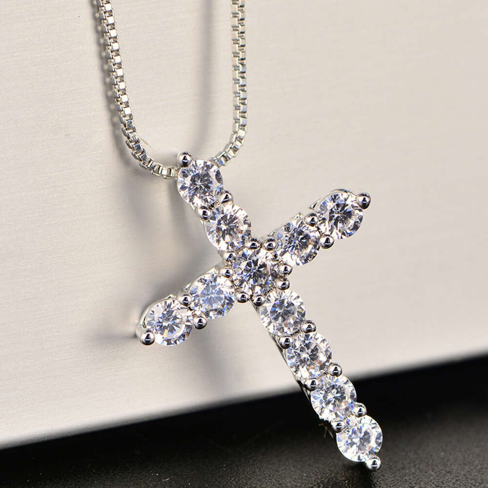16-24inches Sterling Sier Necklace Box chain Shiny crystal classic cross Pendant For Women men Fashion Jewelry Gifts
