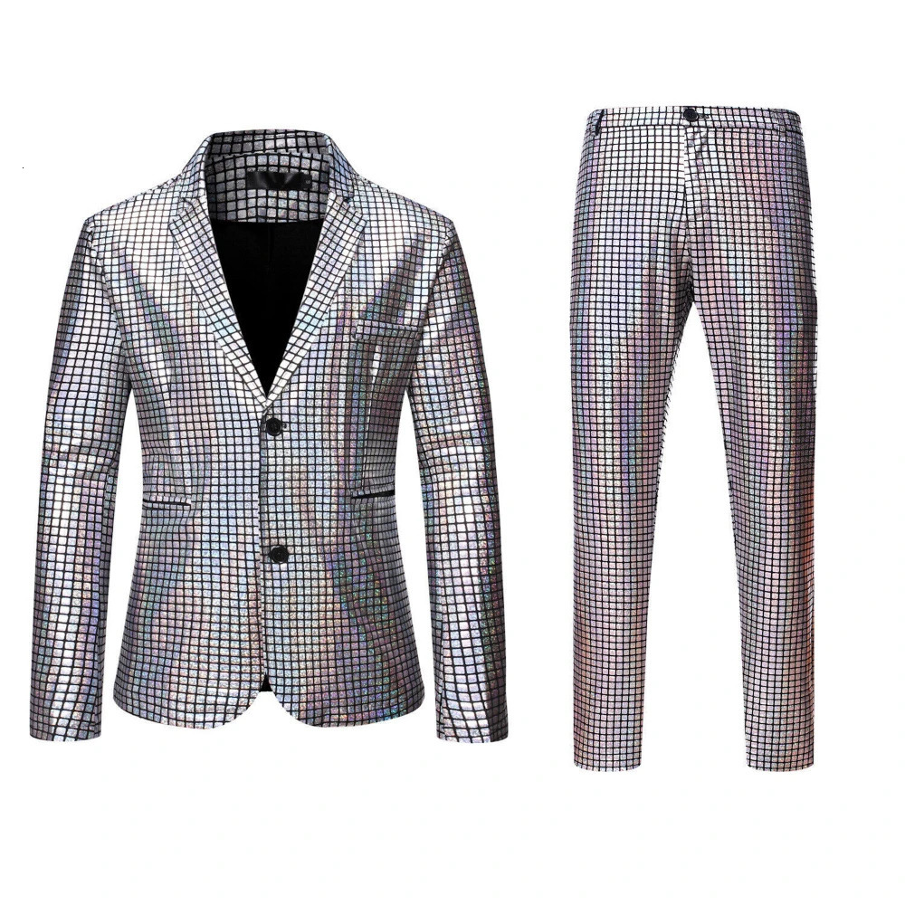 Fashionable Mens Sequin Stamping Suit Disco Cosplay Party Stage Nightclub Shiny and Cool Performance Set SizeS3XL 240430