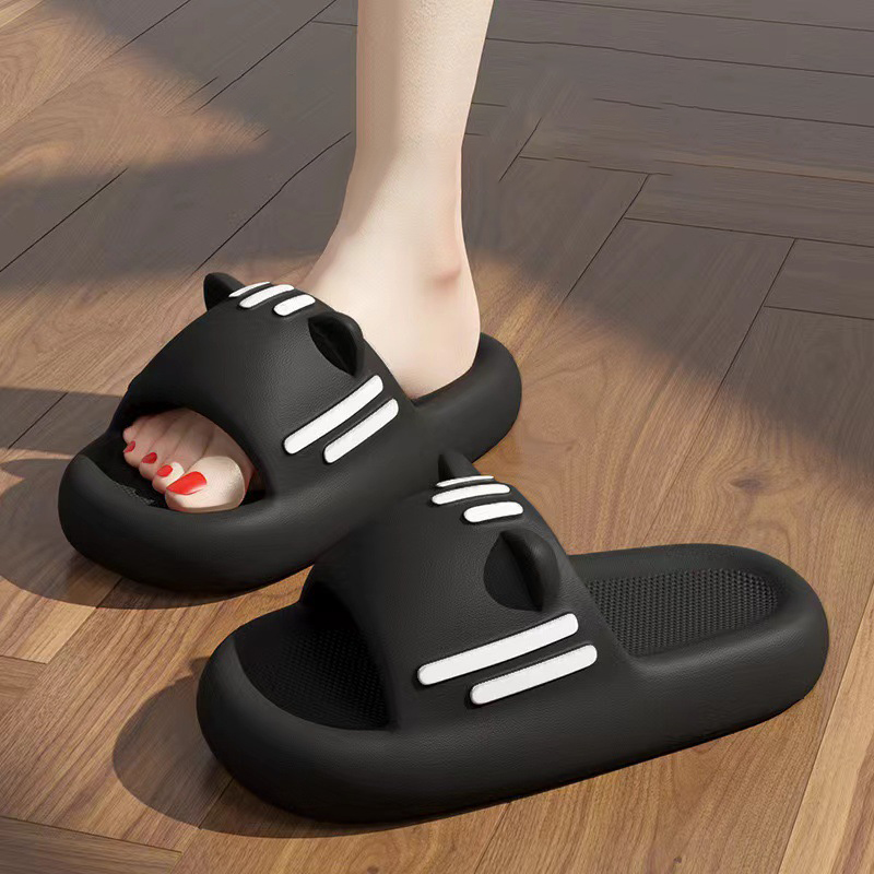 Slippers: women's feeling of stepping on feces Cat's ears (Steamed cat-ear shaped bread) indoor household wear anti-skid thick soled wear-re