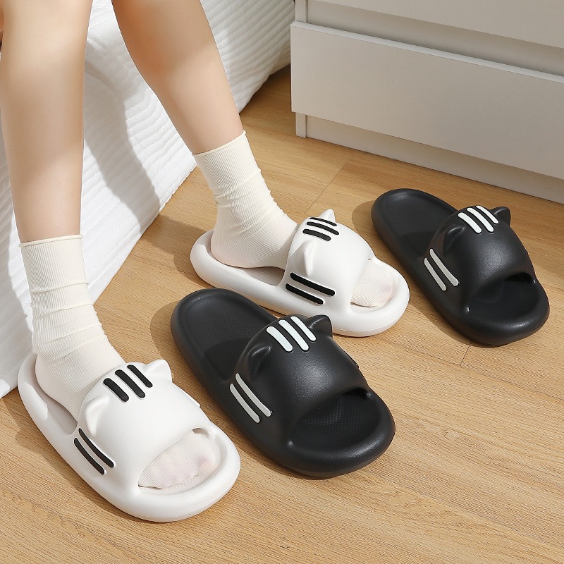 Slippers: women's feeling of stepping on feces Cat's ears (Steamed cat-ear shaped bread) indoor household wear anti-skid thick soled wear-re