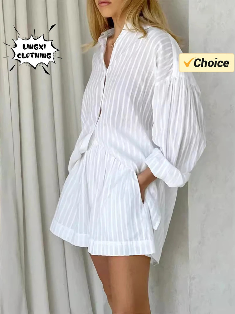 Summer Fashion Matching Collection Womens Solid Color Jacquard Shirt Shorts Two Piece Elegant Casual Sports Set 240423