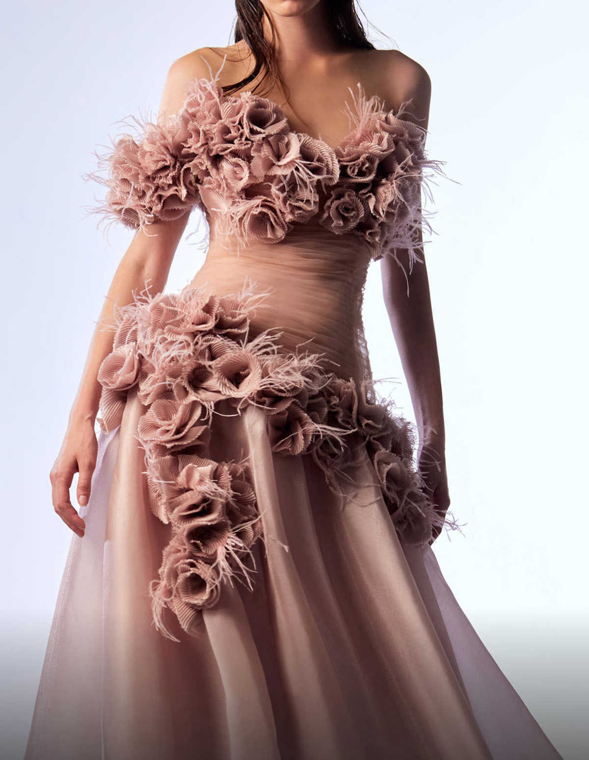 Elegant Mermaid Prom Sleeveless Flower Design Off The Shoulder Ruffles Tiered Floor Length Celebrity Evening Dresses Plus Size Custom Made L24687 0508