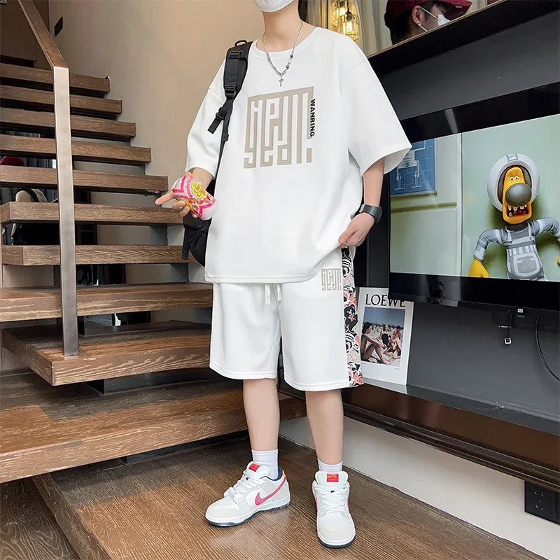 Summer Casual Two Pieces Mens Sets Fashion Pattern Short Sleeve T-Shirt and Shorts Male Sports Tracksuits Loose Streetwear 240429