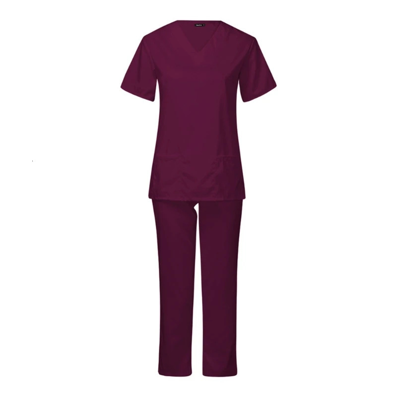Scrubs Set for Women Nurse Uniform Suit Short Sleeve Top Pant with Pocket Workwears 240428