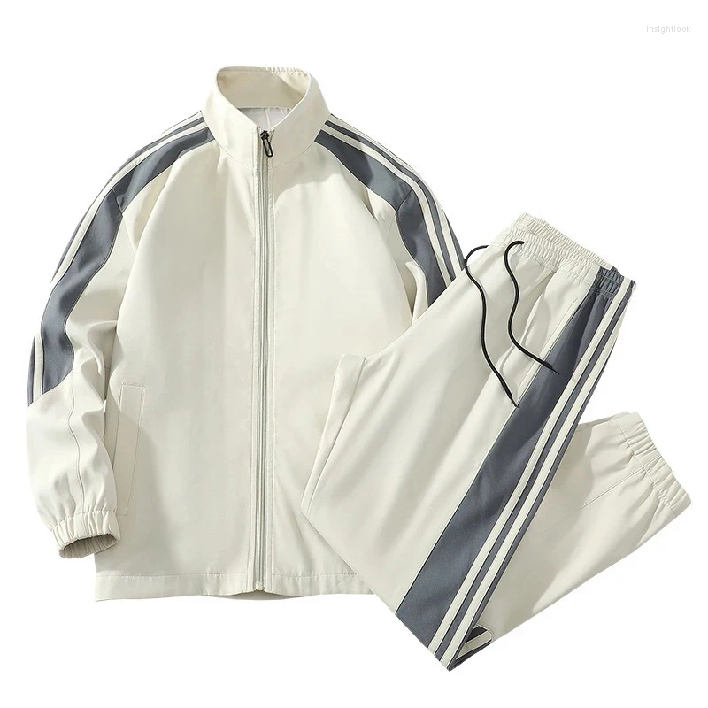 Men's Tracksuits Spring And Autumn Sportswear Striped Long-Sleeved Round Neck Zipper Top Loose Drawstring Casual Sweatpants