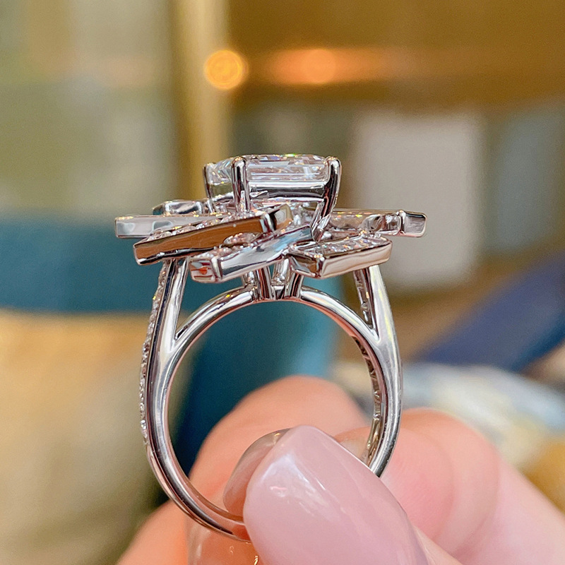 Choucong Brand Wedding Rings Elegant Sparkling Vintage Jewelry 925 Sterling Silver Princess Cut White Topaz CZ Diamond Geometry Party Women Cross Band