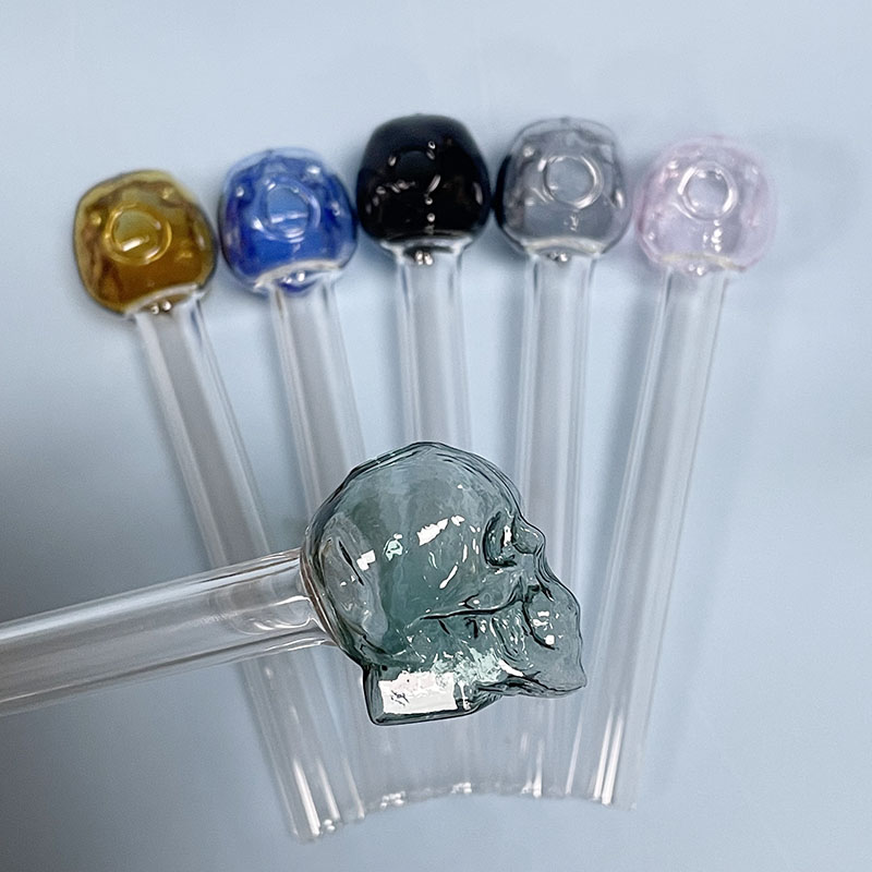 SmokPro Skull Head Bowl Hand Smoking Pipe Tube - 13cm Oil Burner / 2mm Thick Pyrex Glass / 2.5cm Big Skull