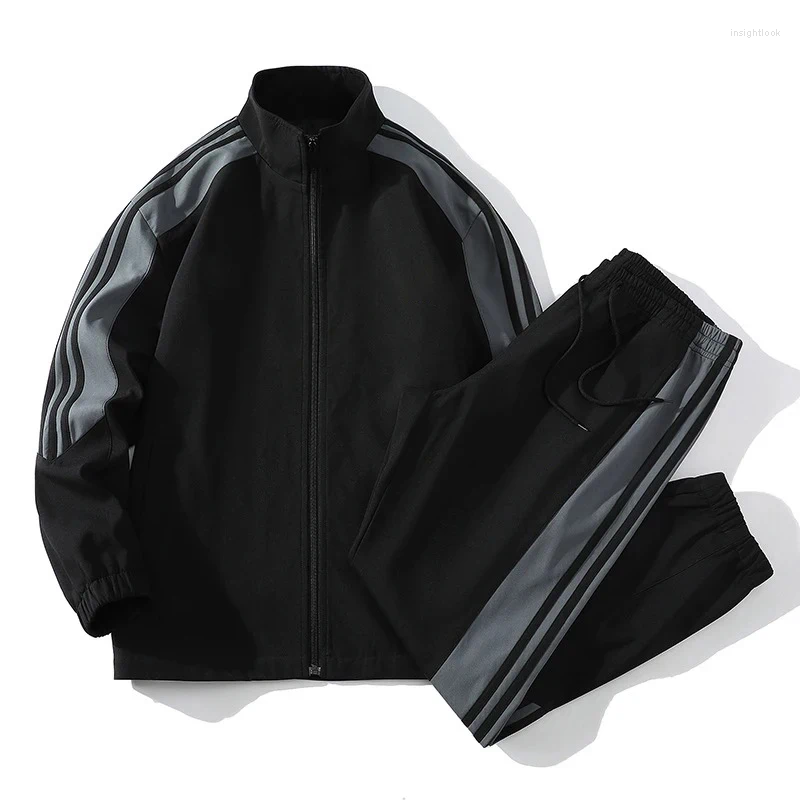 Men's Tracksuits Spring And Autumn Sportswear Striped Long-Sleeved Round Neck Zipper Top Loose Drawstring Casual Sweatpants