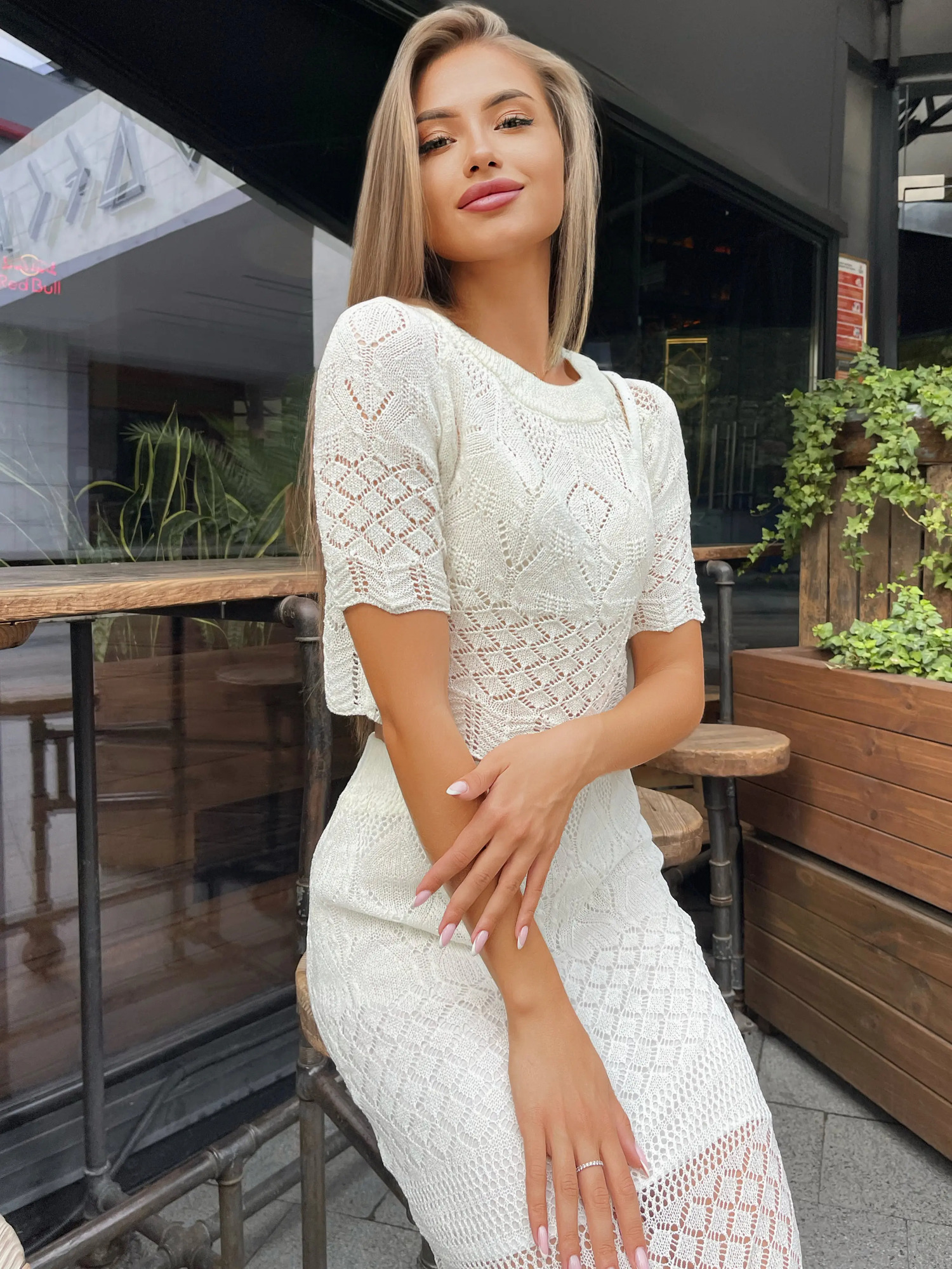 Knitted Summer Two Piece Skirt Set Women Sexy Beach Knit White Short Sleeve Crop Top 2 For 20 240423