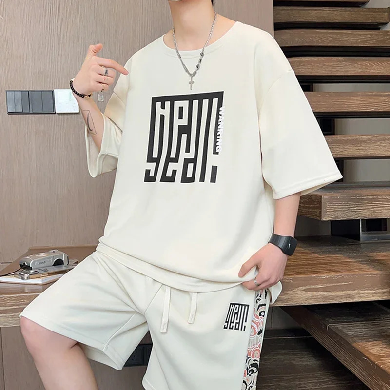 Summer Casual Two Pieces Mens Sets Fashion Pattern Short Sleeve T-Shirt and Shorts Male Sports Tracksuits Loose Streetwear 240429