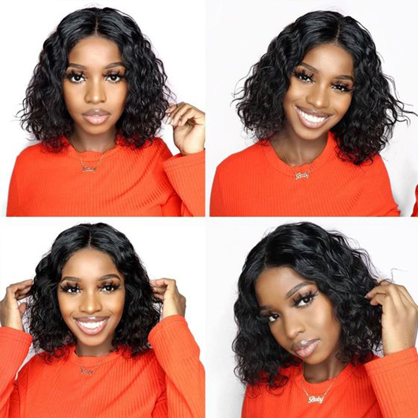Brazil Natural Loose Deep Wave Transparent 4x4 Lace Closed Curly Wig No Glue Black Women Human Hair Short Bob Lace Front Wig HD