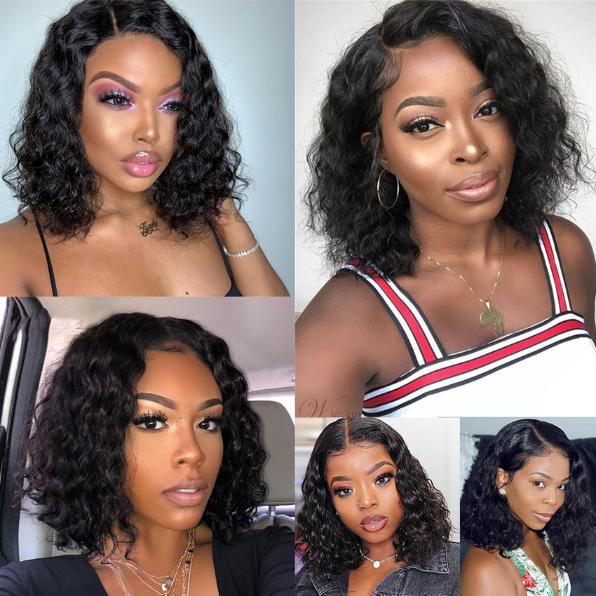 Brazil Natural Loose Deep Wave Transparent 4x4 Lace Closed Curly Wig No Glue Black Women Human Hair Short Bob Lace Front Wig HD