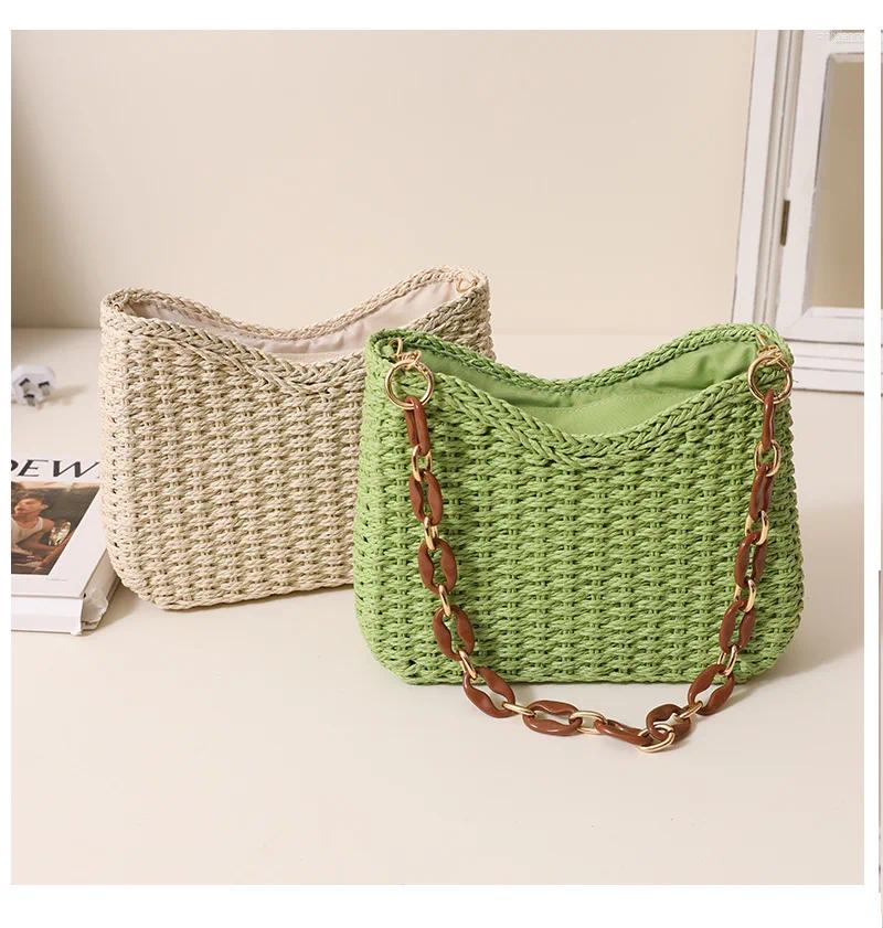 Women's Straw Shoulder Bag - Solid Color Wicker Rattan Large Capacity Beach Tote For Seaside Vacations New Free Delivery Designer Bag
