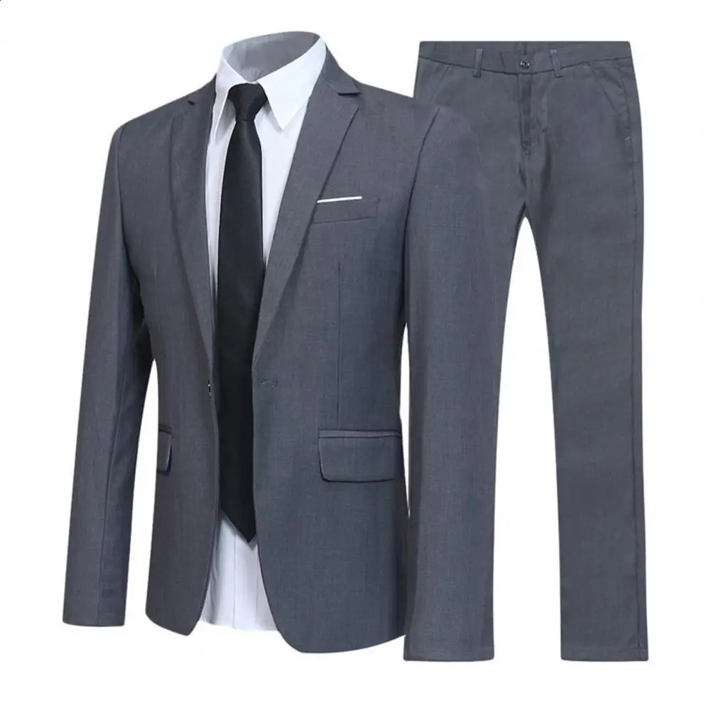 Men Suit Set Turndown Collar Formal Business Male Blazer Jacket Pants Job Interview Gentleman Slim Wedding 240430