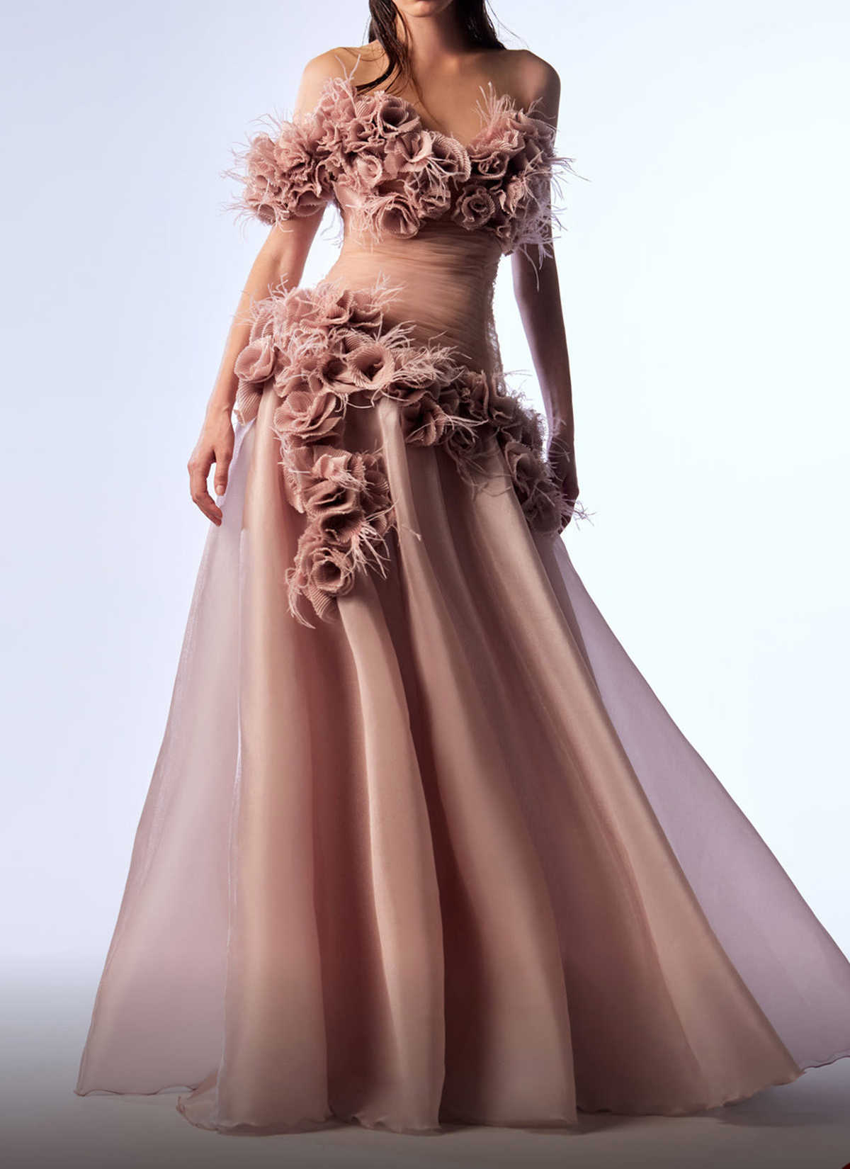 Elegant Mermaid Prom Sleeveless Flower Design Off The Shoulder Ruffles Tiered Floor Length Celebrity Evening Dresses Plus Size Custom Made L24687 0508