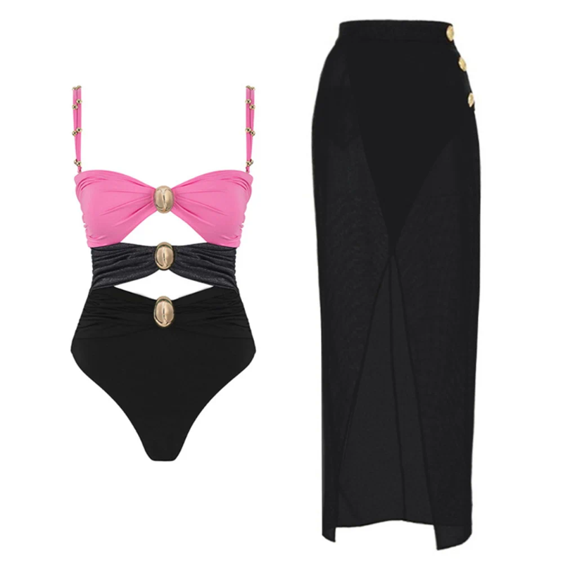 Womens Swimwear Red 2024 3 Piece Push Up Bikinis Set Women Vintage Print Bikini Swimsuit Sexy Summer Beach Skirt Bath Suit Dress