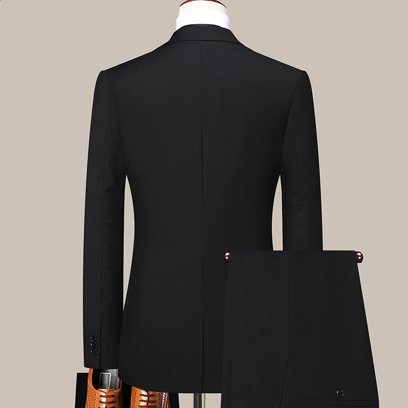 Boutique Blazer Trousers Mens British Style Elegant Fashion Highend Simple Casual Gentleman Man Suit Twopiece 240430